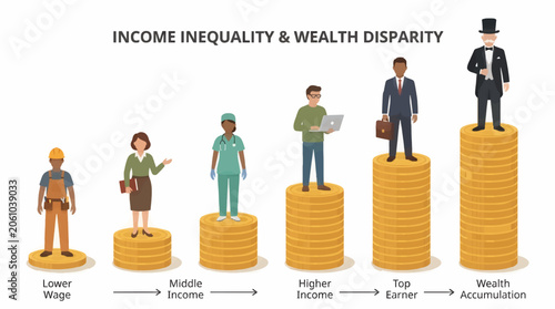 Foto Flat Design Vector Illustration of Income Inequality and Wealth Disparity, Showi