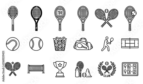 Foto Tennis Racket Editable Stroke Line Icons Vector Collection