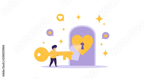 Billede på lærred a person unlocking a heart with a key.