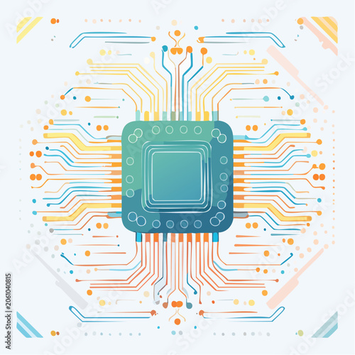 Abstract illustration of a central processing unit (CPU) with circuit board connections