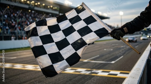 Waving checkered racing flag with black white squares motorsport fabric speed. Finish line competition wave cloth pattern banner
