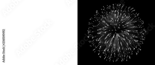 Foto Abstract monochrome explosion of light particles, black and white radial burst i