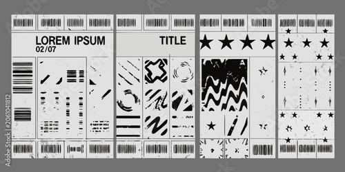 Obraz na plátně Brutalist poster templates with geometric shapes and barcode elements gray backg