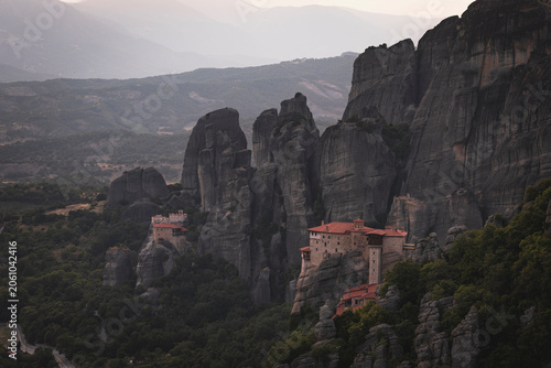 Ancient monasteries on cliffs in Meteora Greece