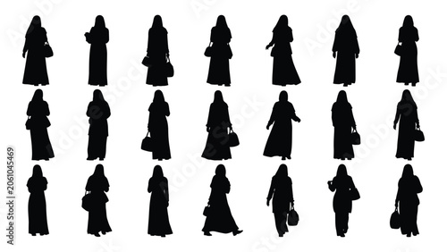 Canvas Print Collection of female figures in long dresses and headscarves depicted as a black