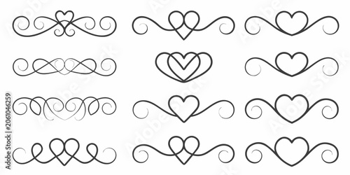Photos Collection of nine black line art heart shaped flourishes against a white backgr