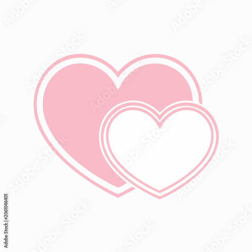 Two Pink Hearts with White Outline on White Background