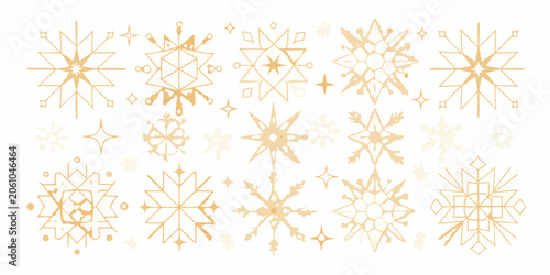 Foto Golden snowflake pattern with varying geometric designs on a white background sn