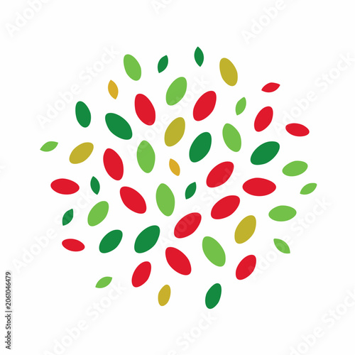Abstract Burst of Red, Green, and Yellow Oval Shapes