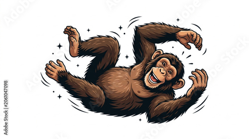 Fotografia Playful Chimpanzee Floating and Trolling Vector Illustration on White Background