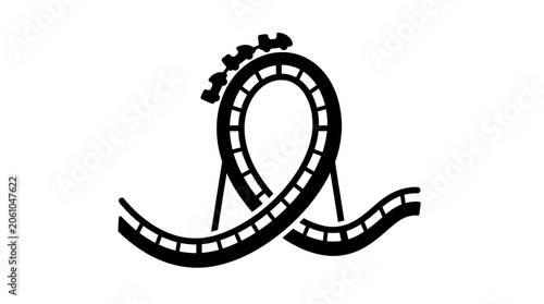 Bild auf Leinwand Rollercoaster icon represents an exciting amusement park ride featuring a high-speed loop for thrill seekers to enjoy during their summer vacation or leisure time at a local carnival attraction