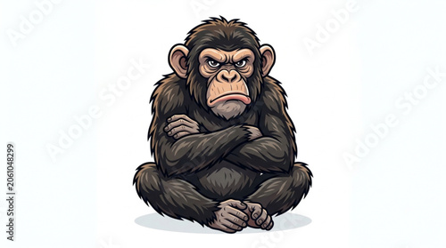 Canvastavla Grumpy chimpanzee sitting with arms crossed vector cartoon character