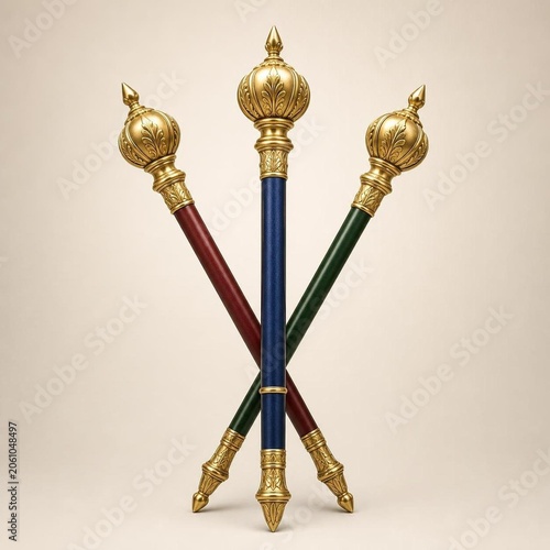 Three ceremonial batons crossed together against a simple background.