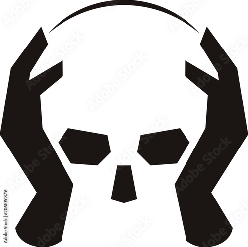 hand icon holding a skull negative space vector illustration