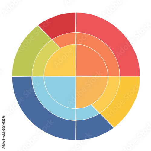Colorful circular diagram with segments and concentric circles