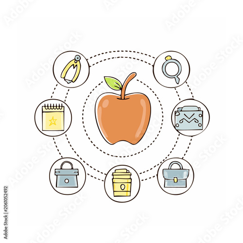 Flat design apple with business and lifestyle icons