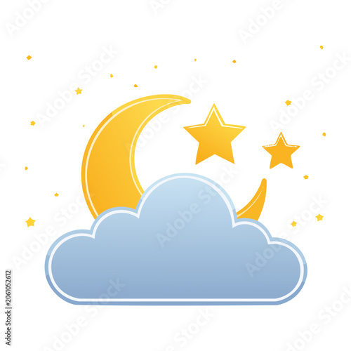 Flat design illustration of moon, stars, and cloud