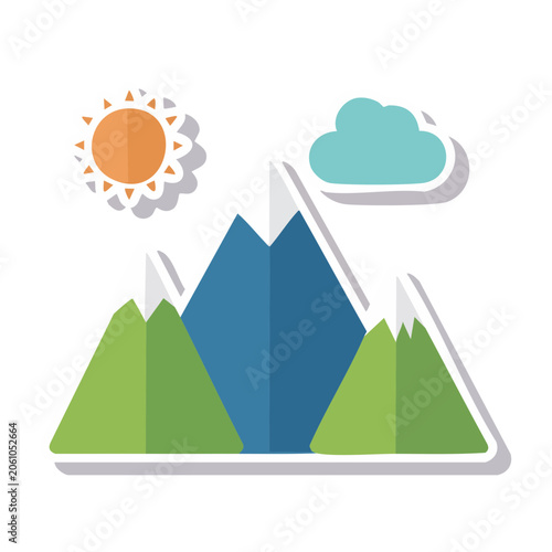 Flat design mountain landscape with sun and cloud