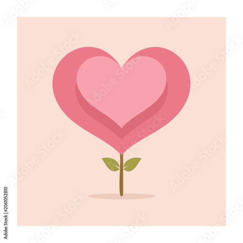 Pink heart with stem and leaf illustration