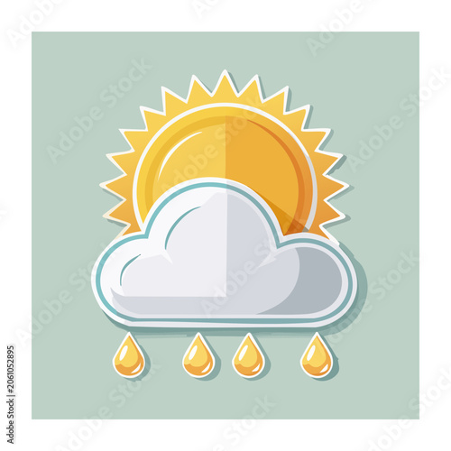 Sun and Cloud with Raindrops Flat Illustration