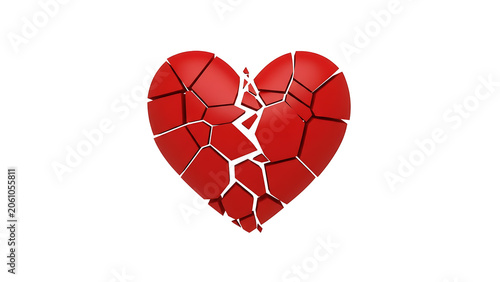 Broken Heart Illustration, Cracked Red Heart Symbol