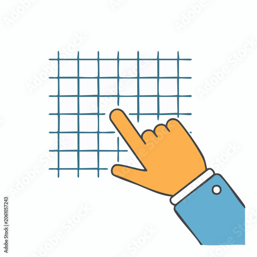 Hand pointing at grid