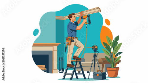 Professional Handyman Installing Interior Molding with Nail Gun
