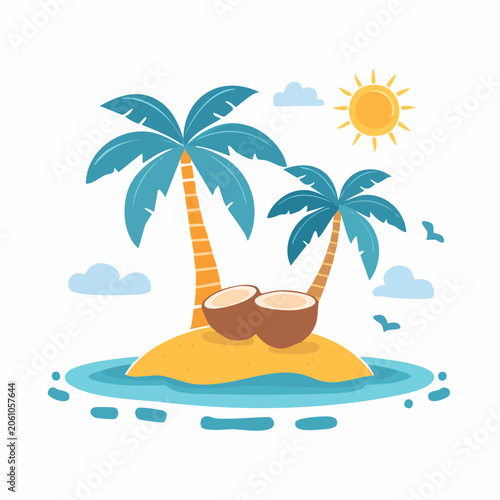 Tropical Island with Palm Trees and Coconuts