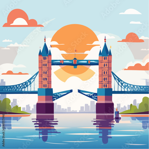 Tower Bridge London at Sunset with City Skyline and River Thames
