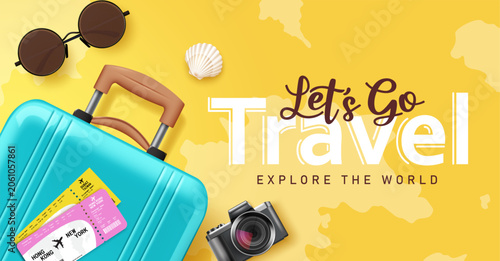 Quadro su tela Let’s go Travel and summer vacation concept clipart banner design