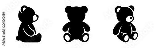 Фотография Set of black silhouette teddy bear icons, representing a childhood toy or comfor