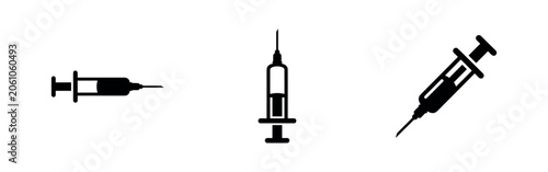 Quadro em tela Set of black silhouette syringe icons, representing medical injections, vaccines