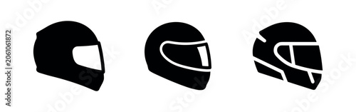Foto Three black helmet icons for motorcycle racing on white