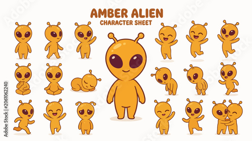 Cute Cartoon Amber Alien Character Collection Flat Vector Illustration For Commercial Use