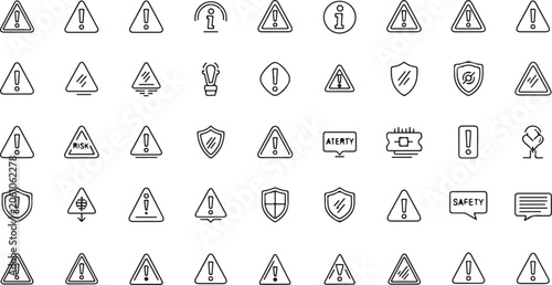 Alert Warning Risk Line Icon Set Thin Stroke Vector Collection
