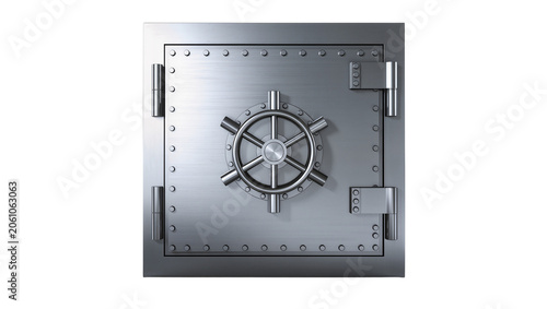 Canvas Print Heavy steel vault door with circular locking mechanism and hinges