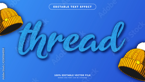 Editable Text effect vector template with the style of sewing thread