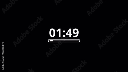 2 minutes countdown timer animation from 120 seconds to 0 seconds on a transparent background, two minute countdown timer complete in one minute,2 minute timer video in 4k