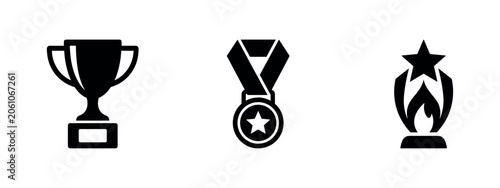 Fotografie Award, trophy, and medal icons set for winner and success.