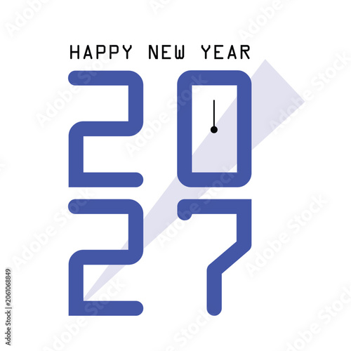 New Year 2027 Celebration Blue Number Design with Clock Midnight Background