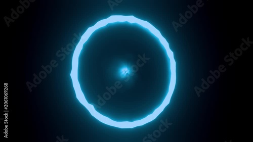 Glowing Blue Portal Neon Circle Energy Frame Abstract Background. 4K