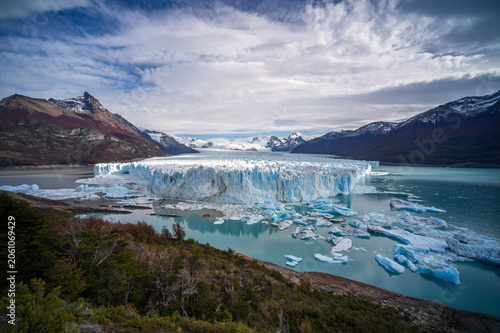 Perito Moreno glaciers blue ice mountain lake cloudy sky remote landscape icy cliff Argentina view winter scene
