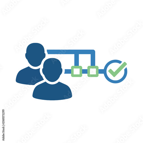 A flat vector icon showing team workflow and task completion status