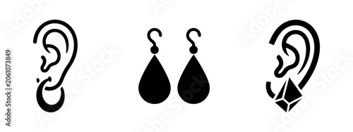 Schilderij op canvas Earring and Piercing Jewelry Icons - Fashion Accessory Vector Set