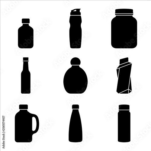 Bottle silhouettes in a grid arrangement black on white background