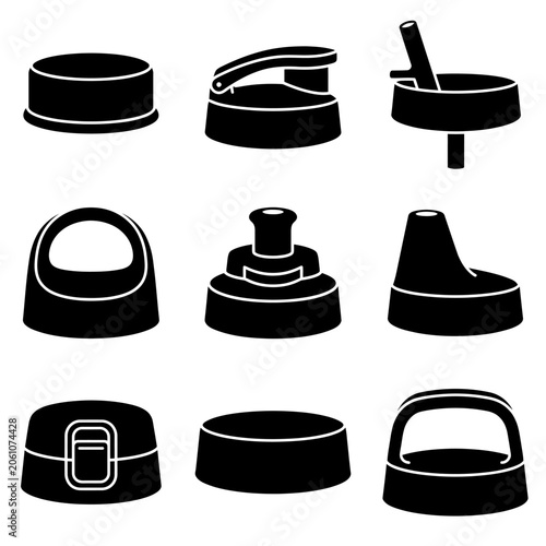 Bottle Cap Silhouettes In A 3x3 Grid On White Background