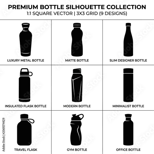 Bottle Silhouettes Collection Black Vector Shapes On White Background