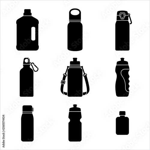 Water bottle silhouettes collection on a white background