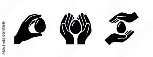 Obraz na płótnie Hands holding egg icon set, symbolizing care, fragility, new life, and protectio