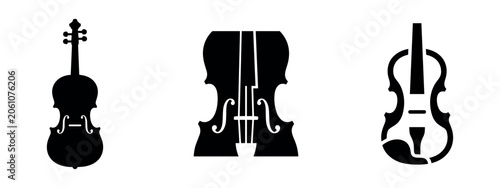 Canvastavla Violin or cello black silhouette icons set in various stylized forms